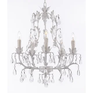 Wrought Iron and Crystal 5-Light White Chandelier
