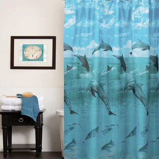 Playful Dolphins Water Resistant Fabric Shower Curtain
