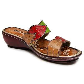 Saachi Women's Leaf Leather Wedge Sandals (China)