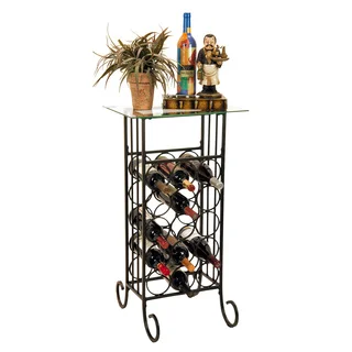 Oil Rubbed Bronze Finish Wine Bottle And Accessory Table With Glass Top