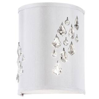 Dainolite 2-light Wall Sconce with Crystal Accents in Right Hand Facing in Polished Chrome in White Baroness Fabric