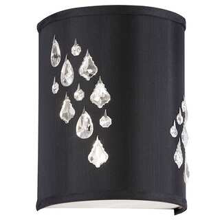 Dainolite 2-light Wall Sconce with Crystal Accents in Left Hand Facing in Polished Chrome in Black Baroness Fabric