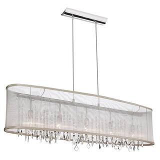 Dainolite 5-light Horizontal Crystal Polished Chrome Chandelier in Oyster Organza Oval Shade