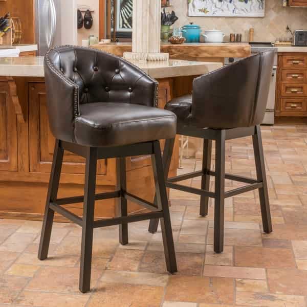 Ogden Bonded Leather Swivel Backed Barstool (Set of 2) by Christopher Knight Home