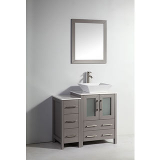 Legion Furniture 36-inch Light Grey Solid Wood Single Sink Vanity Set with Side Cabinet and Mirror
