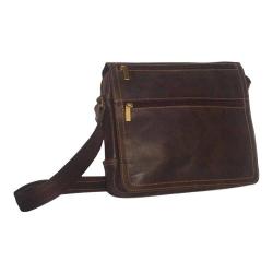 David King Leather Cafe Distressed Double Zip Flap Messenger Bag
