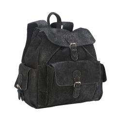 David King Leather Black Distressed Leather Flapover Backpack w/ Flapper Pockets