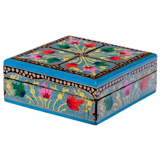 Papier Mache Square Multi-colored Keepsakes Box (India)