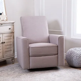 Abbyson Hampton Light Taupe Grey Nursery Swivel Recliner Chair