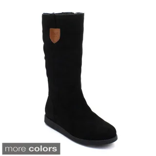 DBDK PORIAA-2 Women's Elastic Side Zipper Almond Toe Flat Heel Mid-calf Boots