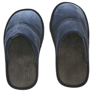 Men's Memory Foam Slippers - Best Indoor or Outdoor House Shoes with Side Stitch Embroidery - Blue