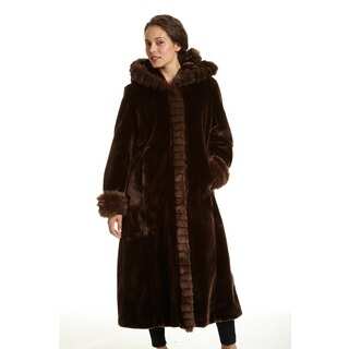 Excelled Women's Faux Fur Hooded Full Length Coat