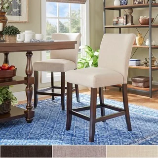 Parson Classic Linen Counter Height High Back Stools by TRIBECCA HOME (Set of 2)