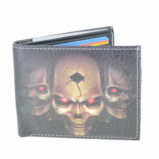YL Fashion Skull Men's Black Leather Bifold Wallet