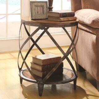 Magnison Distressed Wood/ Metal Drum Shape Accent Table