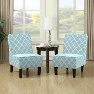 Portfolio Wylie Turquoise Blue Trellis Print Armless Chairs (Set of 2)