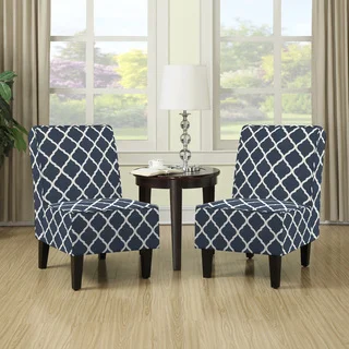 Handy Living Wylie Navy Blue Trellis Print Armless Chairs (Set of 2)