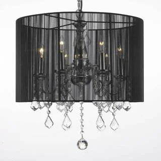 Crystal 6 Light Plug in Chandelier with Large Black Shade