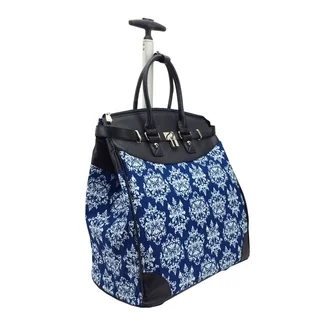 Damask Blue Foldable Rolling Carry-on 14-inch Laptop/Tablet Tote Bag