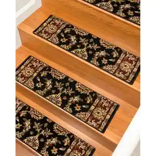 Handcrafted Sydney Carpet Black Stair Treads (9" x 29") (Set of 13)