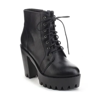 Refresh Fabia-02 Women's Lace Up Side Zip Lug Sole Platform Chunky Ankle Boots