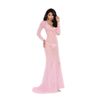 Elegant Moments Women's Long Sleeve Deep V Front Lace Gown