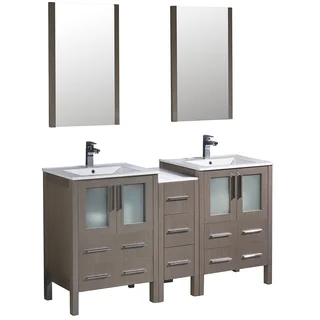 Fresca Torino 60-inch Grey Oak Modern Double Sink Bathroom Vanity with Side Cabinet & Integrated Sinks