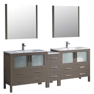 Fresca Torino 84-inch Grey Oak Modern Double Sink Bathroom Vanity with Side Cabinet and Integrated Sinks