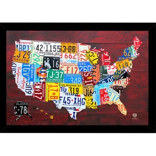License Plate Map of the US (24-inch x 36-inch) with Contemporary Poster Frame