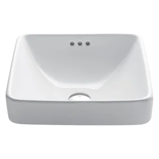 Kraus Elavo White Ceramic Square Semi-Recessed Bathroom Sink w/ Overflow