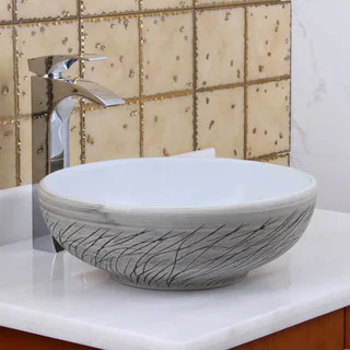 Elite 1575 Round White / grey Willow Porcelain Ceramic Bathroom Vessel Sink