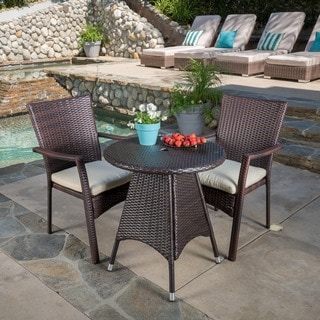 Georgina Outdoor 3-piece Wicker Bistro Set with Cushions by Christopher Knight Home