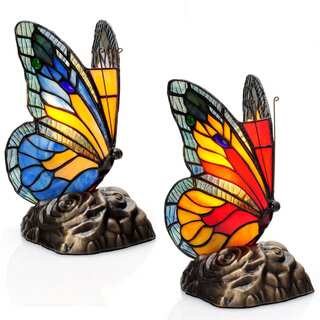 River of Goods 8-inch Tiffany Style Stained Glass Butterfly Touch Accent Lamps