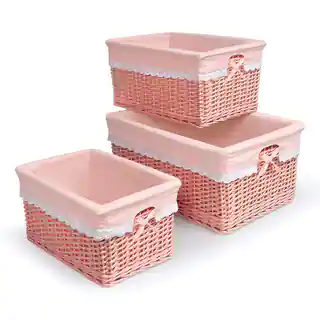 Badger Basket Coral Pink Nursery Baskets (Set of 3)
