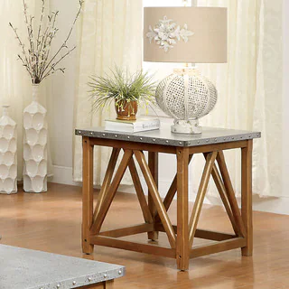 Furniture of America Loren Industrial Style Iron Top End Table