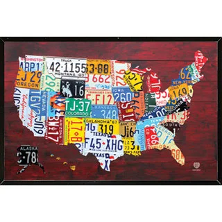 Mounted License Plate Map of the US 24 x 36-inch Wood Plaque