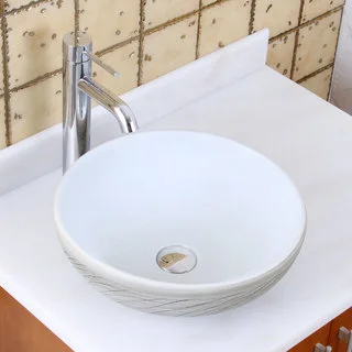 Elite 1575+f371023 Round White and Gray Willow Porcelain Ceramic Bathroom Vessel Sink with Faucet Combo