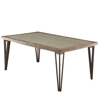 Furniture of America Hailey Rustic Weathered Elm Stone Top Dining Table
