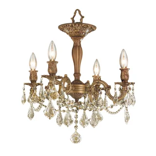 French Palace 4-light Antique Gold Finish with French Pendalogue Golden Teak Crystal Semi-flush Chandelier