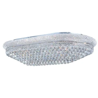 French Empire 28 Light Polished Chrome Finish and Facted Crystal 48" Rectangle Flush Mount Ceiling Light