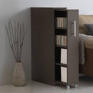 Baxton Studio Lindo Dark Brown Wood Bookcase with One Pulled-out Door Shelving Cabinet