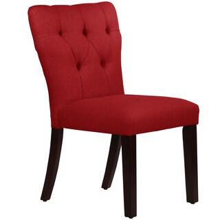 Skyline Furniture Tufted Hourglass Dining Chair in Linen Antique Red