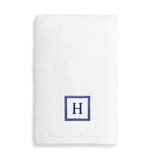 Authentic Hotel and Spa Turkish Cotton Soft Twist Hand Towel with Embroidered Navy Blue Monogrammed Initial