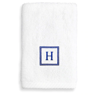 Authentic Hotel and Spa Turkish Cotton Soft Twist Washcloth with Embroidered Navy Blue Monogrammed Initial