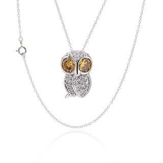 Sterling Silver Cubic Zirconia Owl Necklace (China)