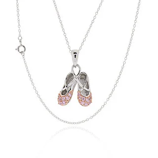 Sterling Silver Cubic Zirconia Ballet Slippers Necklace (China)