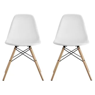 DHP Mid Century Modern Molded White Chair with Wood Leg (Set of 2) - N/A