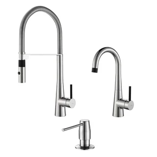 KRAUS Crespo Flex Single-Handle Commercial Style Kitchen Faucet and Bar Faucet with Soap Dispenser in Chrome