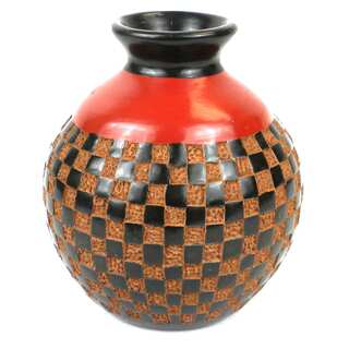 Handmade Decorative Red Black and Tan Vase (Nicaragua)