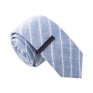 Skinny Tie Madness Men's Before The Antipasta Blue Skinny Tie with Tie Clip